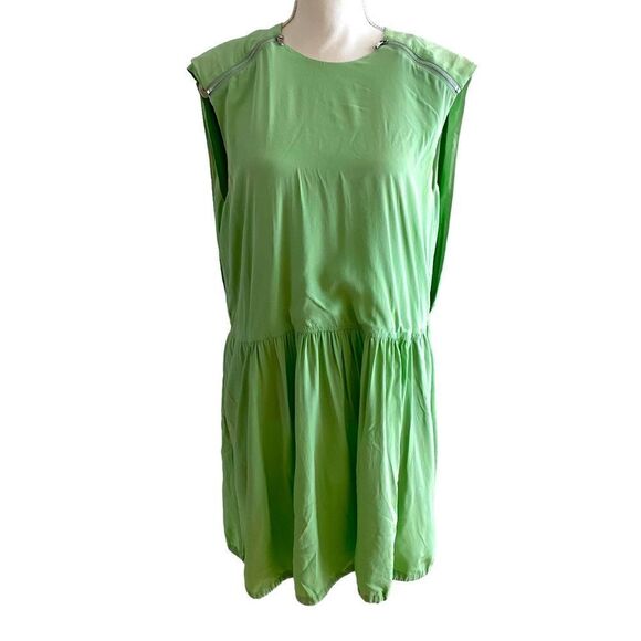 Tibi Eco Cape Green Silk Sleevless Shift Size 8 - Picture 4 of 9